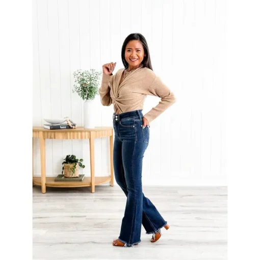 💖 Final Day: 65% OFF! 💥 Vintage High Rise Bootcut Jeans with Frayed Hem - Image 4