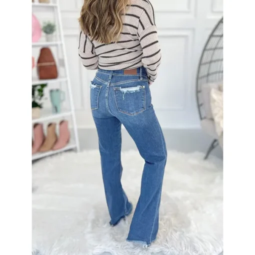 💖 Final Day: 65% OFF! 💥 Vintage High Rise Bootcut Jeans with Frayed Hem - Image 3
